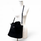 Prada Triangle Logo 2-Way Shearling Fur Shoulder Bag Black — view 6