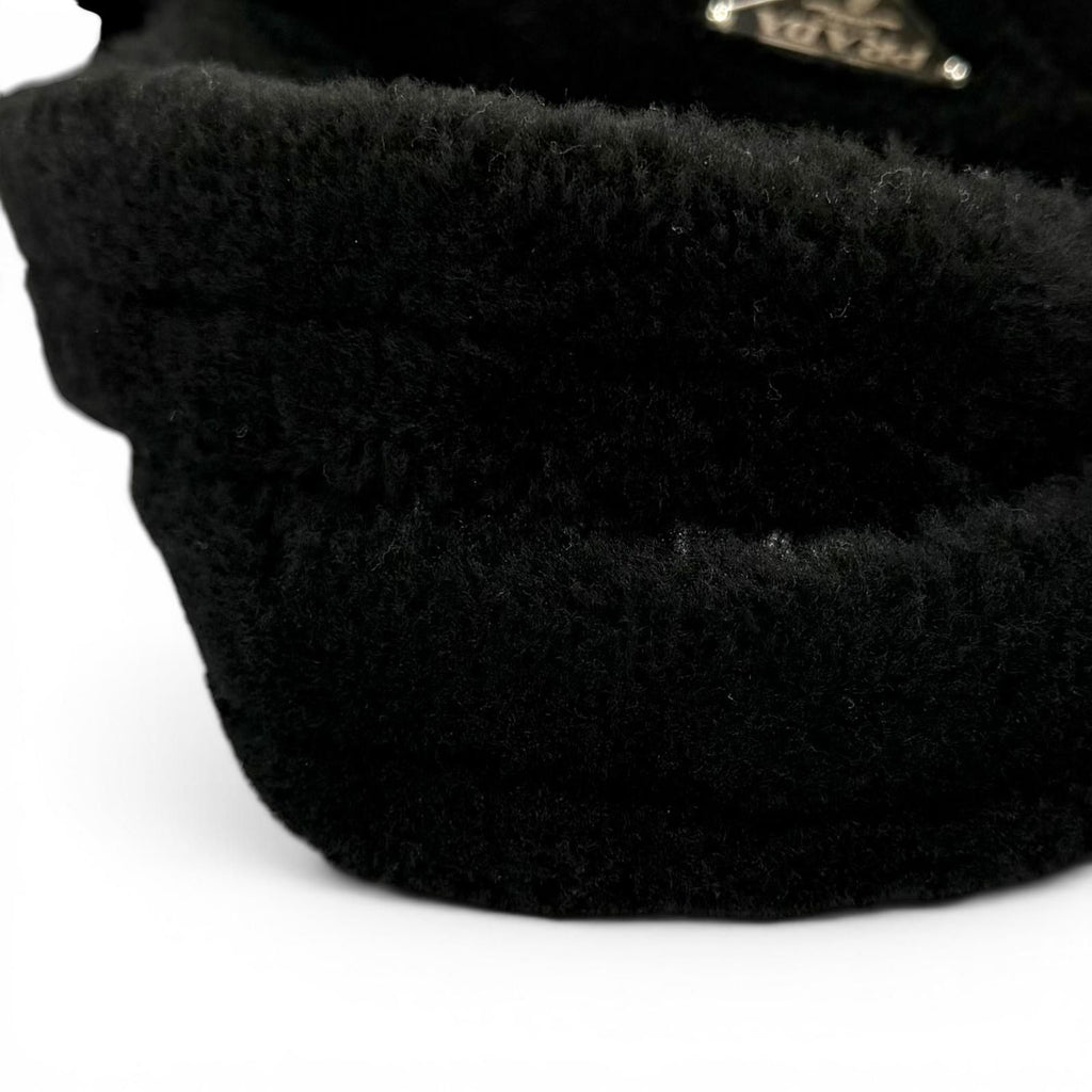 Prada Triangle Logo 2-Way Shearling Fur Shoulder Bag Black — view 7
