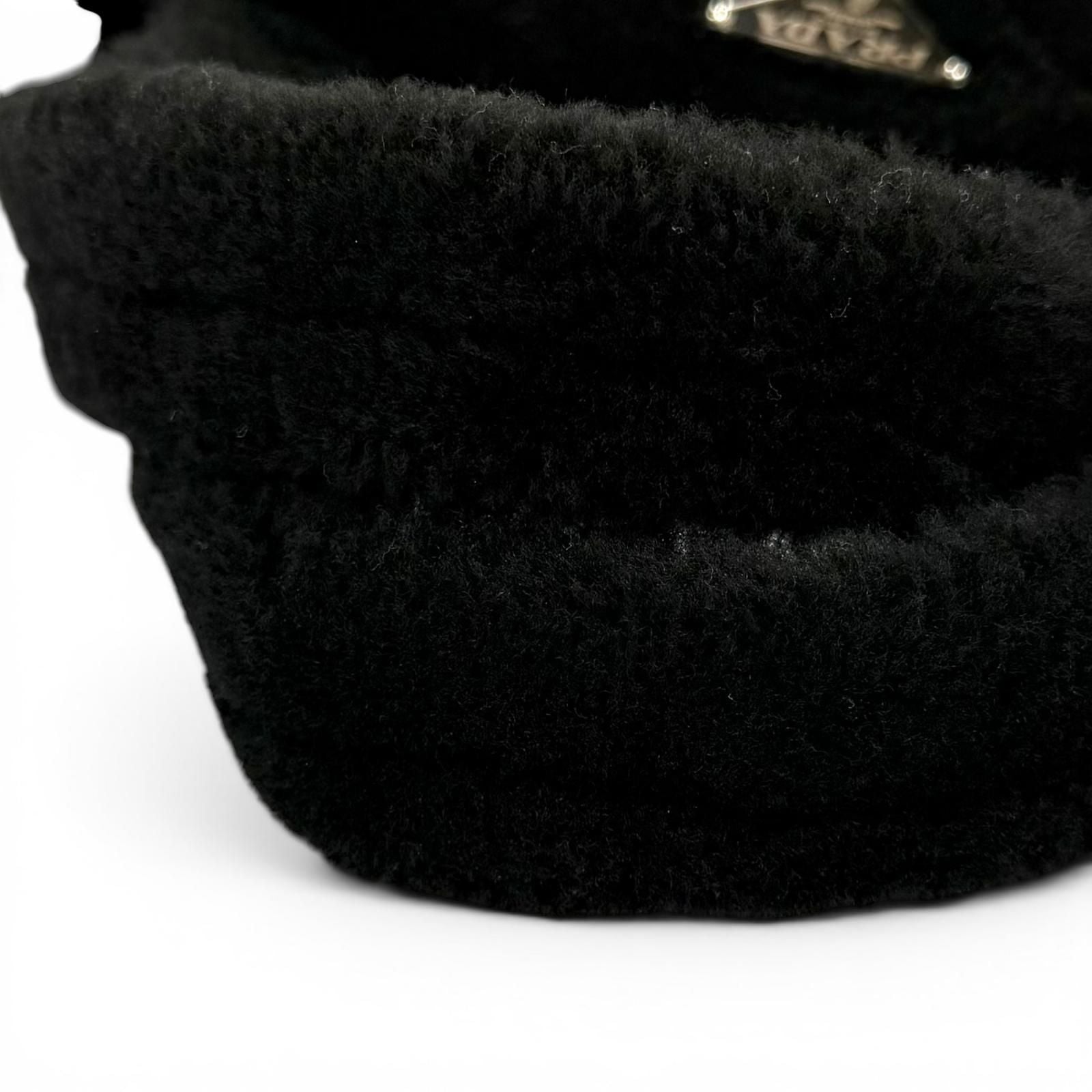 Prada Triangle Logo 2-Way Shearling Fur Shoulder Bag Black — view 7