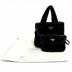 Prada Triangle Logo 2-Way Shearling Fur Shoulder Bag Black — view 2