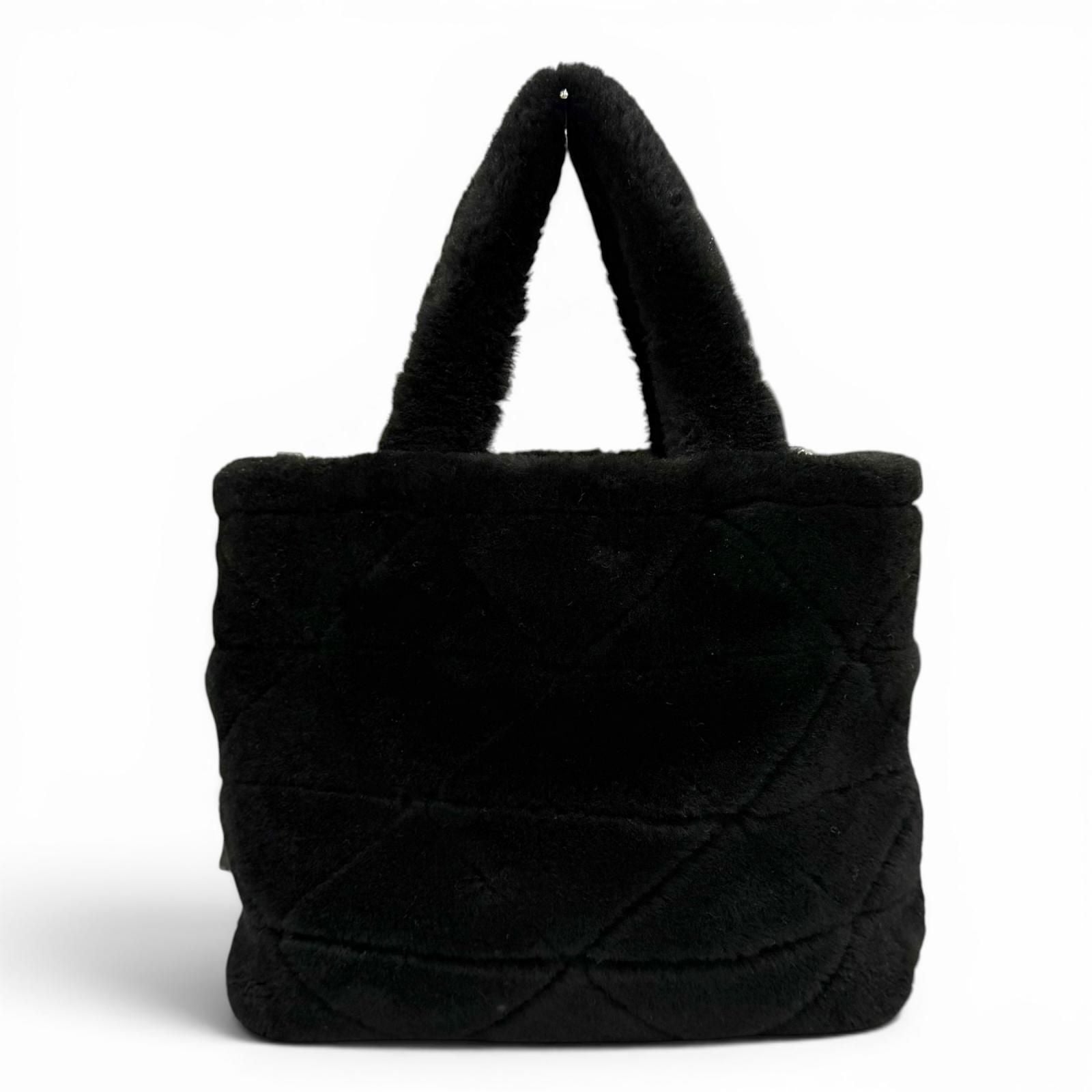 Prada Triangle Logo 2-Way Shearling Fur Shoulder Bag Black — view 3