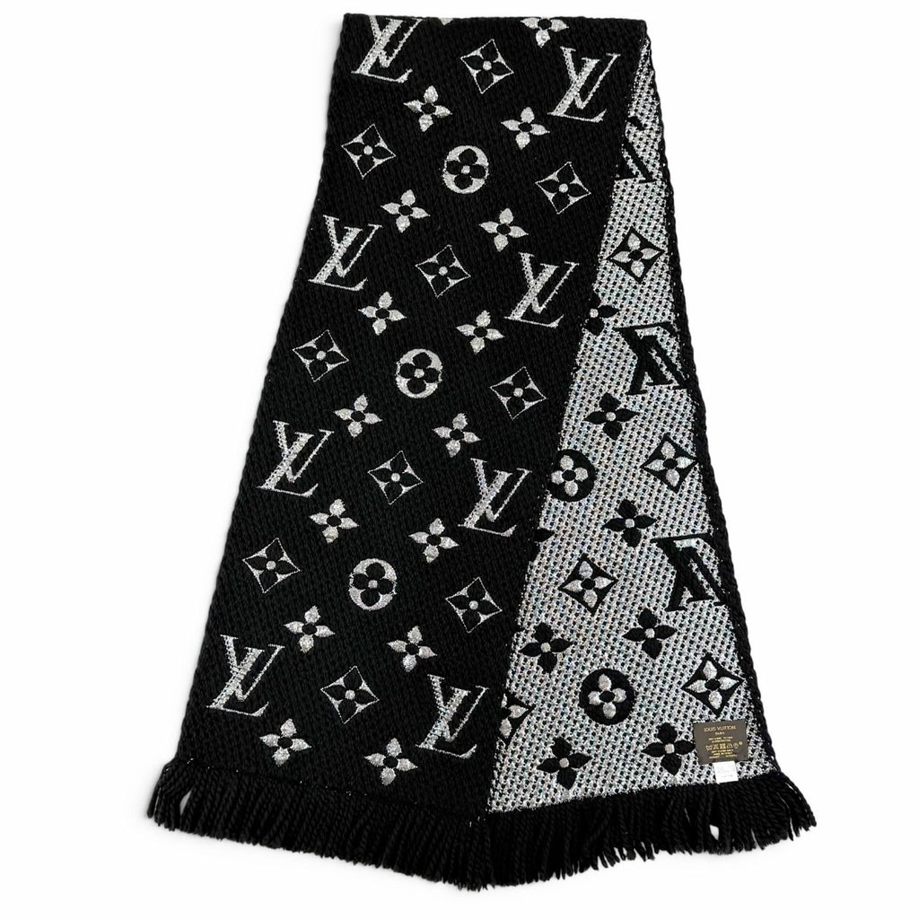 Louis Vuitton Echarpe Logo Mania Shine Wool Silk Scarf Black — view 3