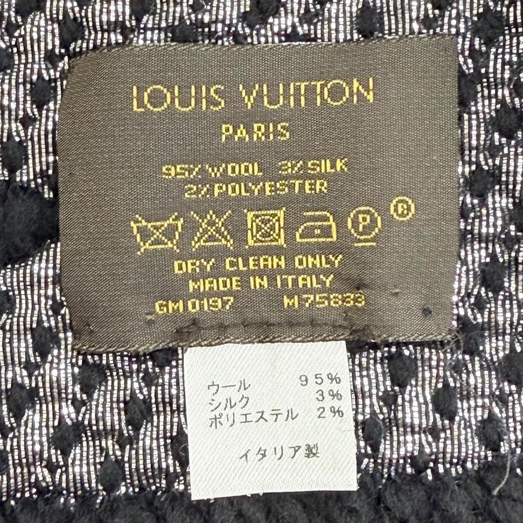 Louis Vuitton Echarpe Logo Mania Shine Wool Silk Scarf Black — view 7