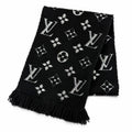 Louis Vuitton Echarpe Logo Mania Shine Wool Silk Scarf Black