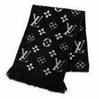 Louis Vuitton Echarpe Logo Mania Shine Wool Silk Scarf Black