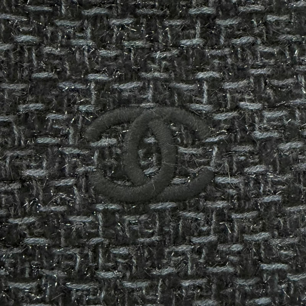 Chanel Cashmere 80% CC Logo Embroidery Large Shawl Scarf Black Light Blue — view 6