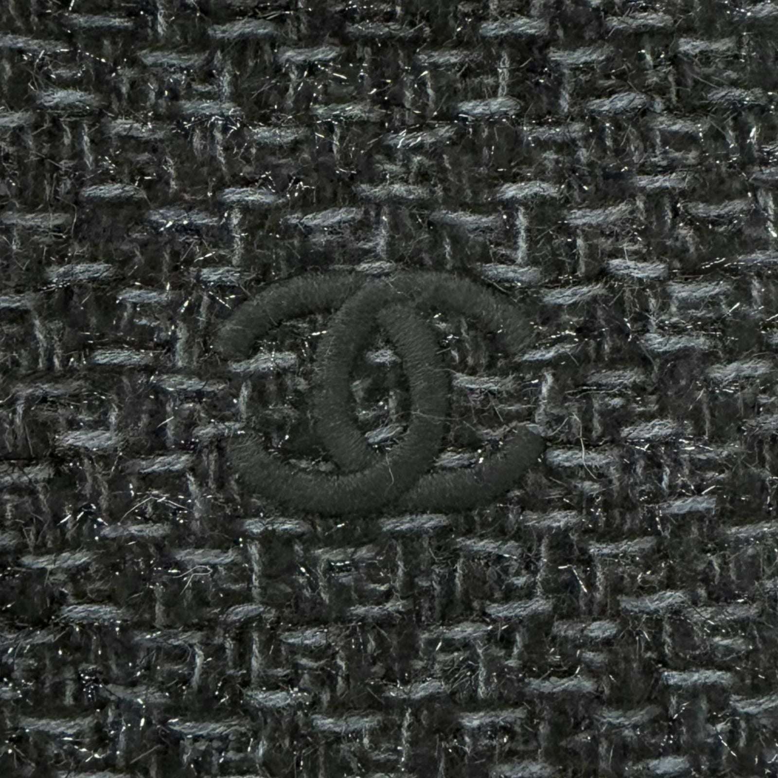 Chanel Cashmere 80% CC Logo Embroidery Large Shawl Scarf Black Light Blue — view 6