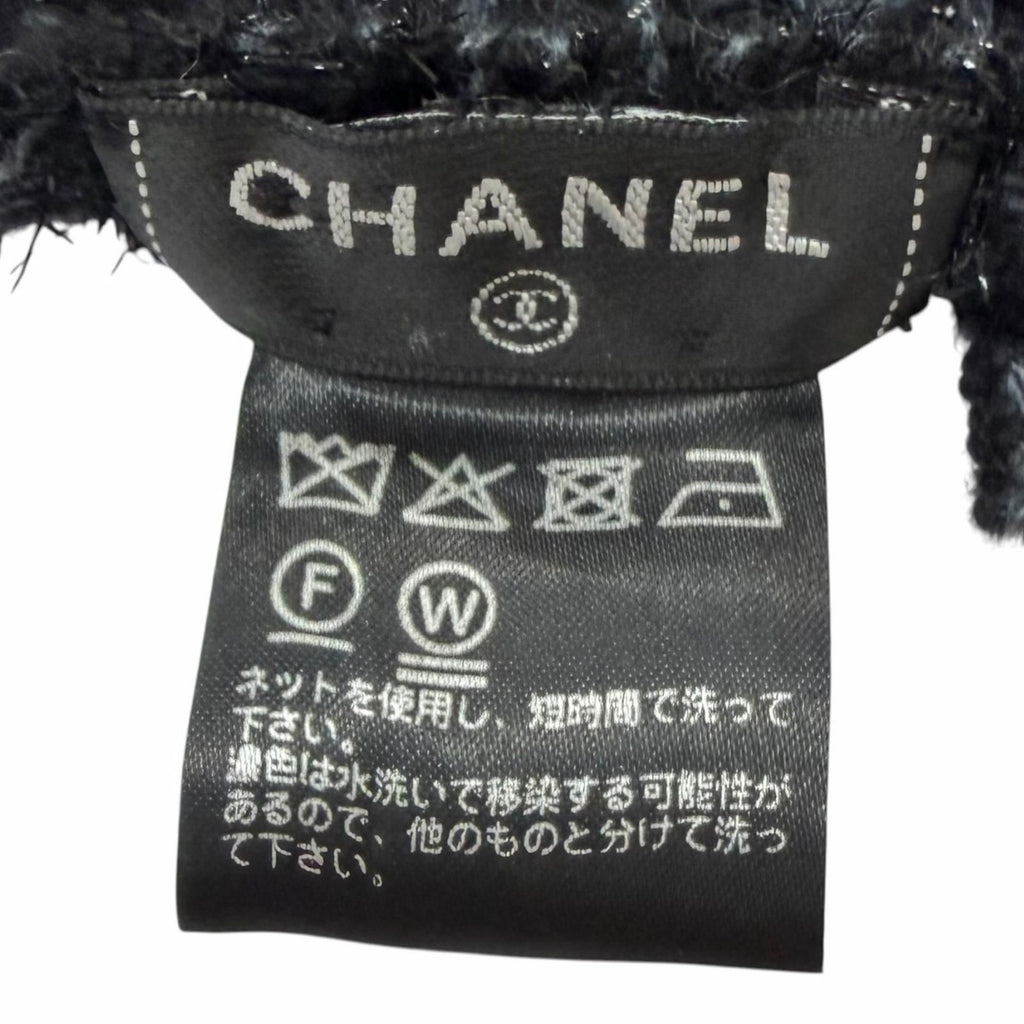Chanel Cashmere 80% CC Logo Embroidery Large Shawl Scarf Black Light Blue — view 7