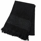 Chanel Cashmere 80% CC Logo Embroidery Large Shawl Scarf Black Light Blue