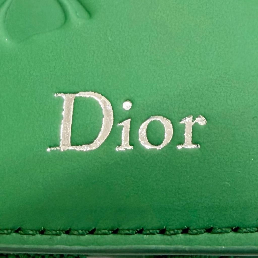 Dior Magic Wallet Calfskin Leather Clover Embossed Bifold Card Case Green — view 7