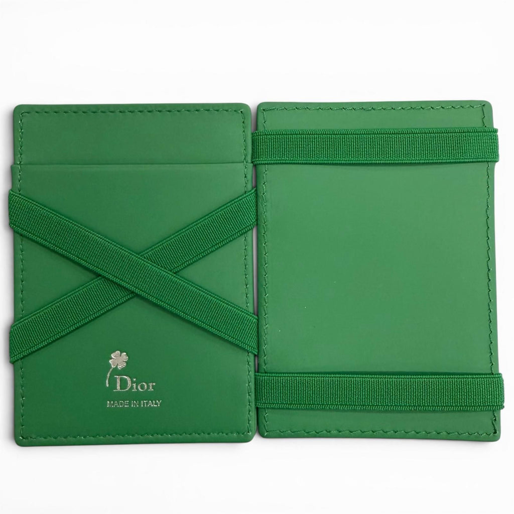 Dior Magic Wallet Calfskin Leather Clover Embossed Bifold Card Case Green — view 5