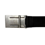 Gucci Logo Buckle Dull Finished Leather Belt Silver Black — view 5
