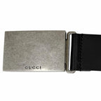 Gucci Logo Buckle Dull Finished Leather Belt Silver Black — view 4