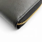 Prada Saffiano Leather Triangle Logo Zip Around Wallet Black Gold — view 4