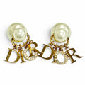Dior Tribales Tribal Earrings for Both Ears Logo Resin Pearl Rhinestone Gold