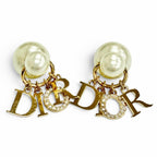 Dior Tribales Tribal Earrings for Both Ears Logo Resin Pearl Rhinestone Gold