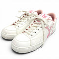 Louis Vuitton Charlie Line LV Logo Lace Up Leather Low Cut Sneakers White Pink
