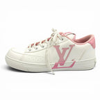 Louis Vuitton Charlie Line LV Logo Lace Up Leather Low Cut Sneakers White Pink — view 5