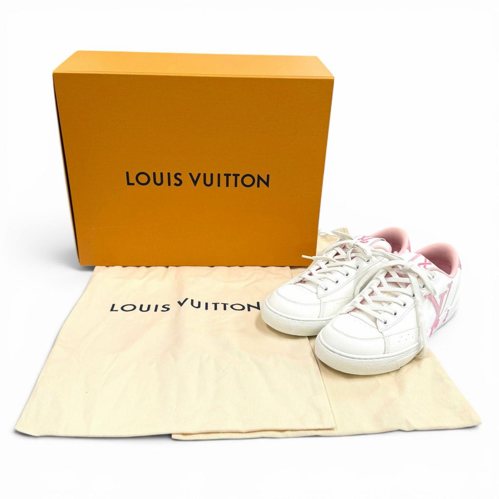 Louis Vuitton Charlie Line LV Logo Lace Up Leather Low Cut Sneakers White Pink — view 2