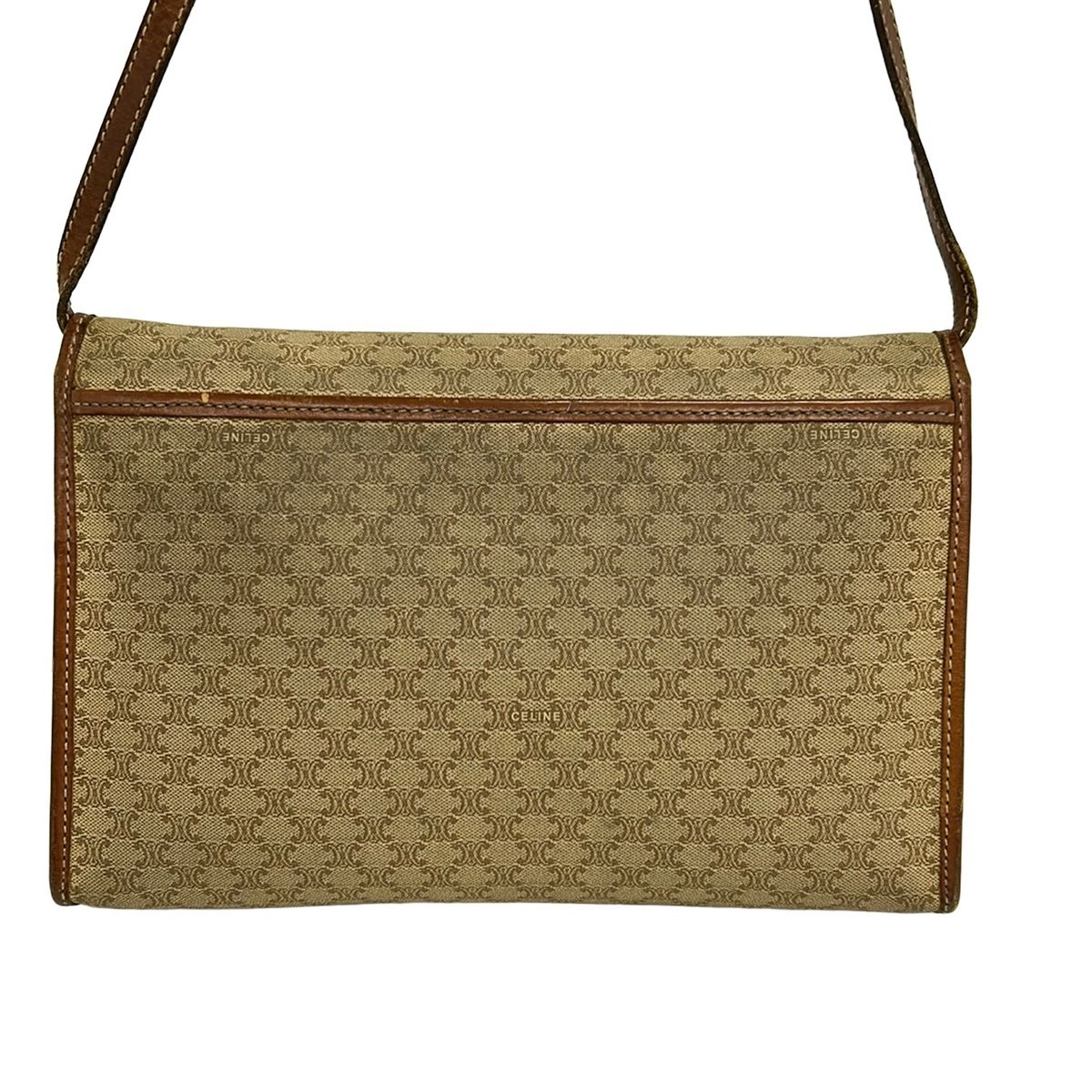Celine Shoulder Bag Macadam Pattern Beige Brown Leather — view 3
