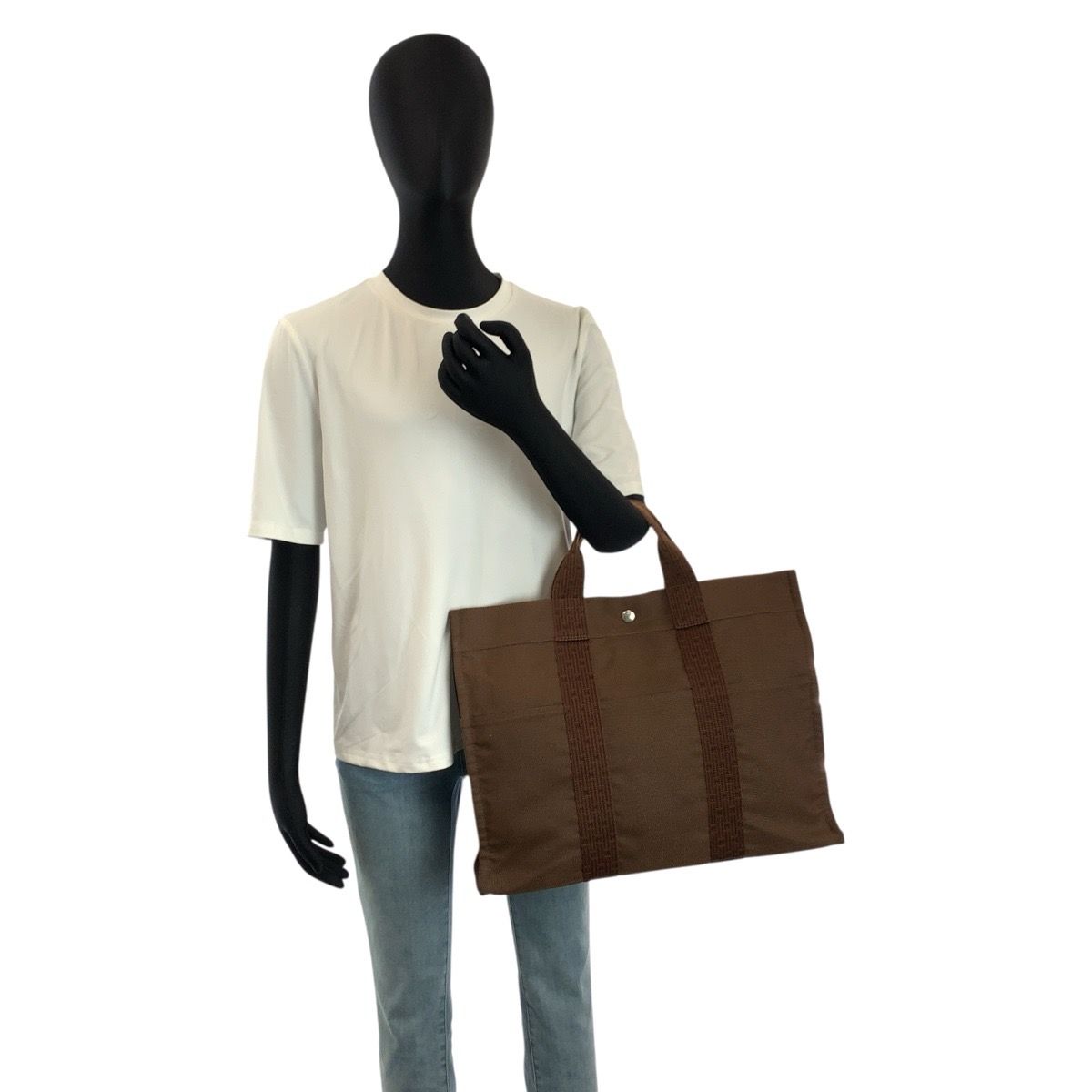 Hermes Her Line Brown Silver Polyamide Tote — view 7