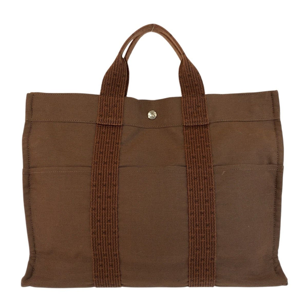 Hermes Her Line Brown Silver Polyamide Tote