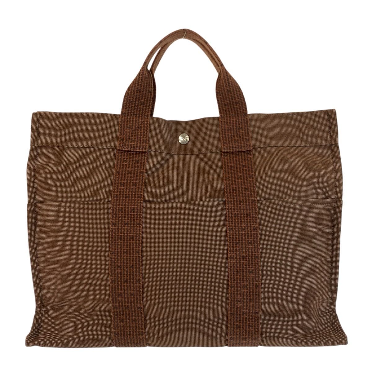 Hermes Her Line Brown Silver Polyamide Tote