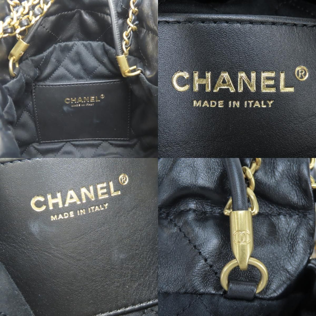 Chanel Shoulder Bag 22 Mini Shiny Calfskin Black Gold Crossbody Plate Chain — view 8