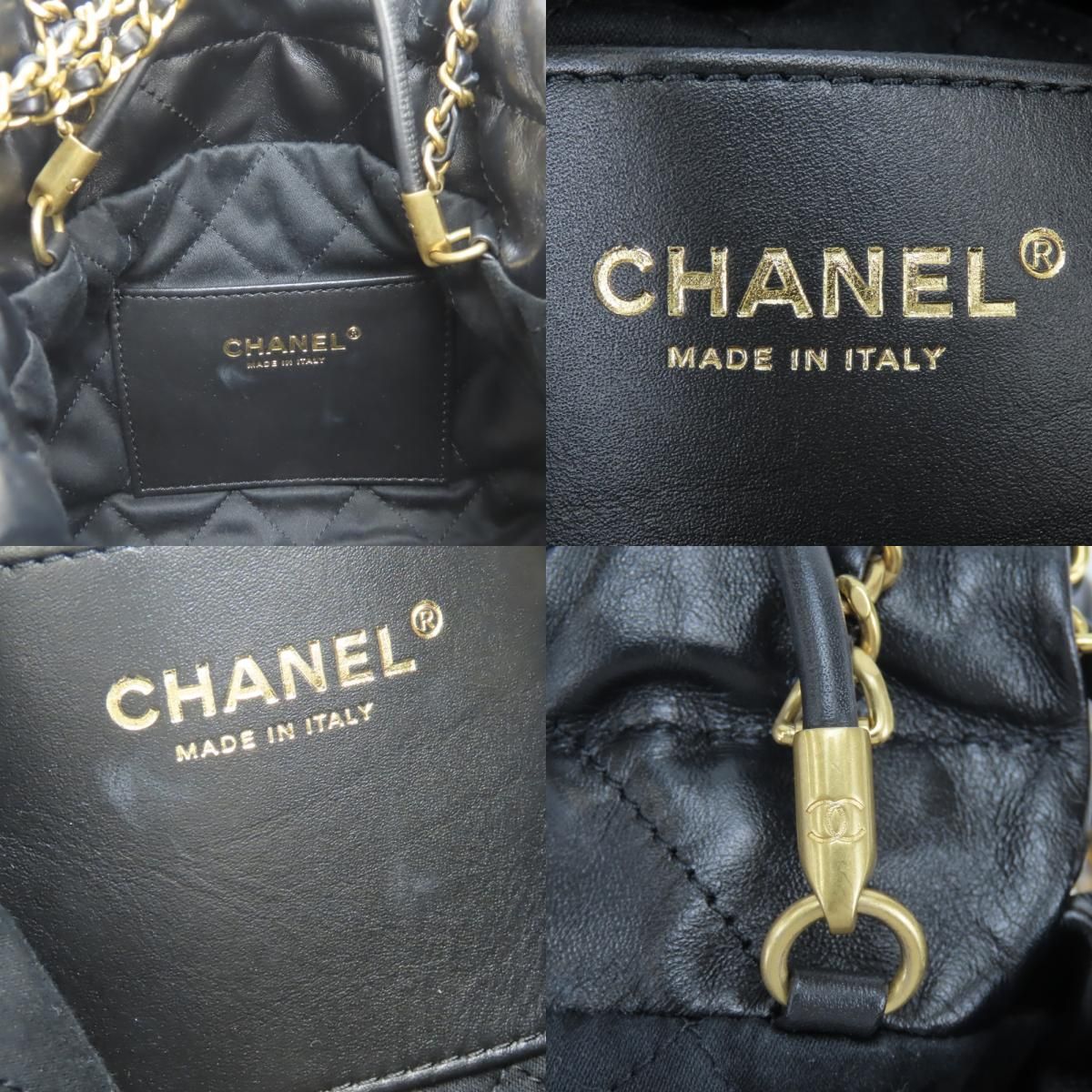 Chanel Shoulder Bag 22 Mini Shiny Calfskin Black Gold Crossbody Plate Chain — view 8