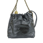 Chanel Shoulder Bag 22 Mini Shiny Calfskin Black Gold Crossbody Plate Chain — view 3