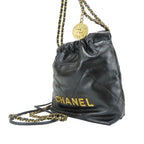 Chanel Shoulder Bag 22 Mini Shiny Calfskin Black Gold Crossbody Plate Chain — view 2