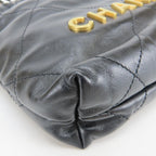 Chanel Shoulder Bag 22 Mini Shiny Calfskin Black Gold Crossbody Plate Chain — view 5