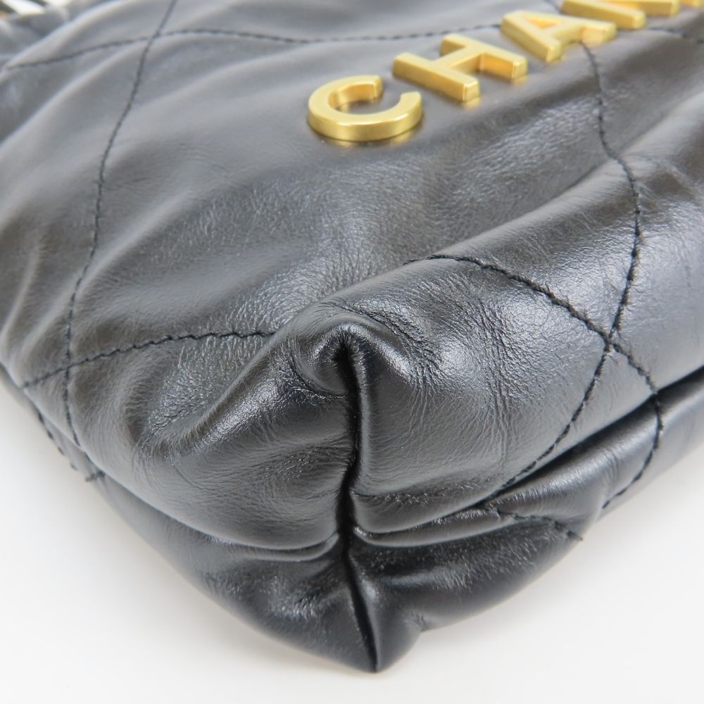 Chanel Shoulder Bag 22 Mini Shiny Calfskin Black Gold Crossbody Plate Chain — view 5