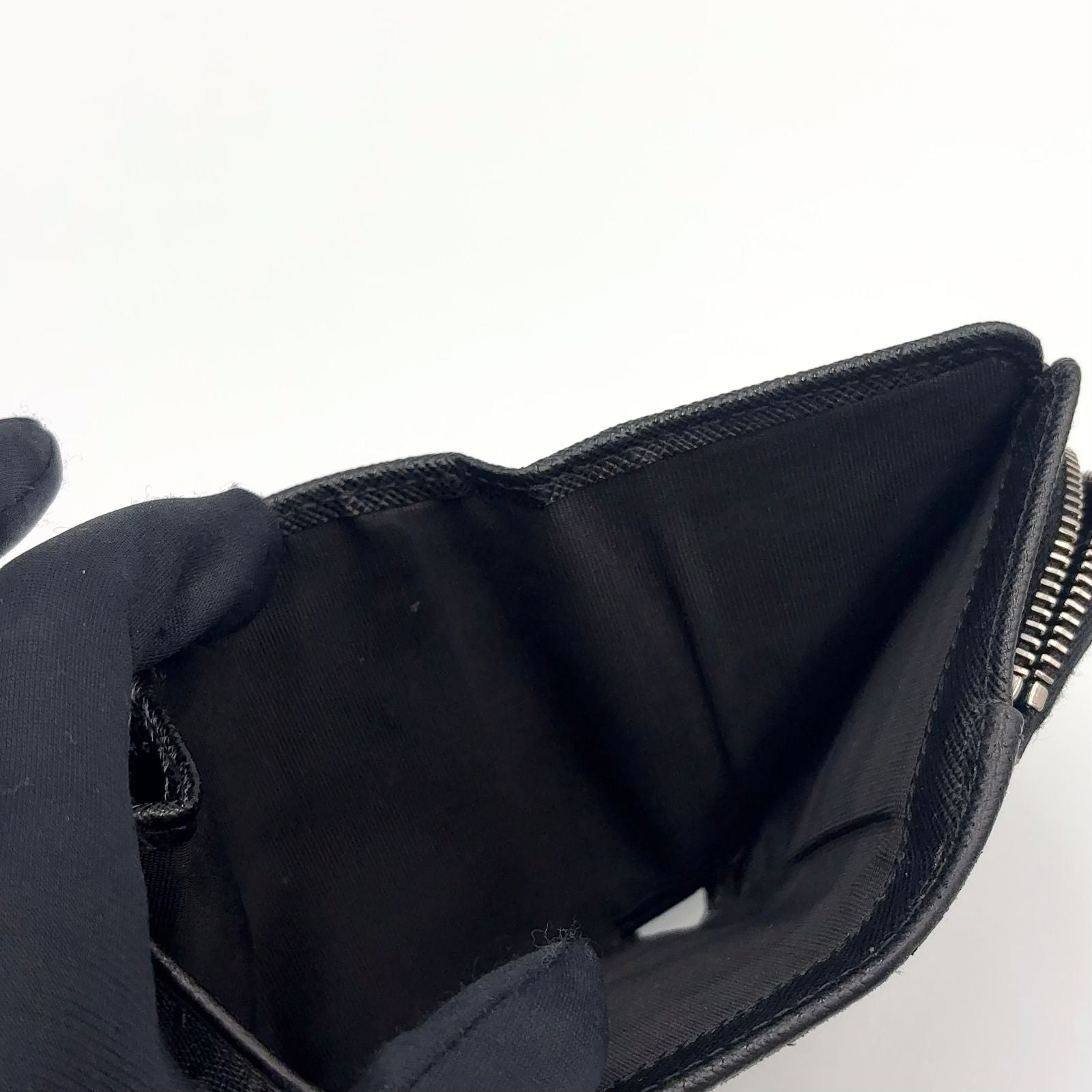 Prada Saffiano Triangle Leather Black Trifold Wallet Silver — view 7