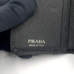 Prada Saffiano Triangle Leather Black Trifold Wallet Silver — view 4