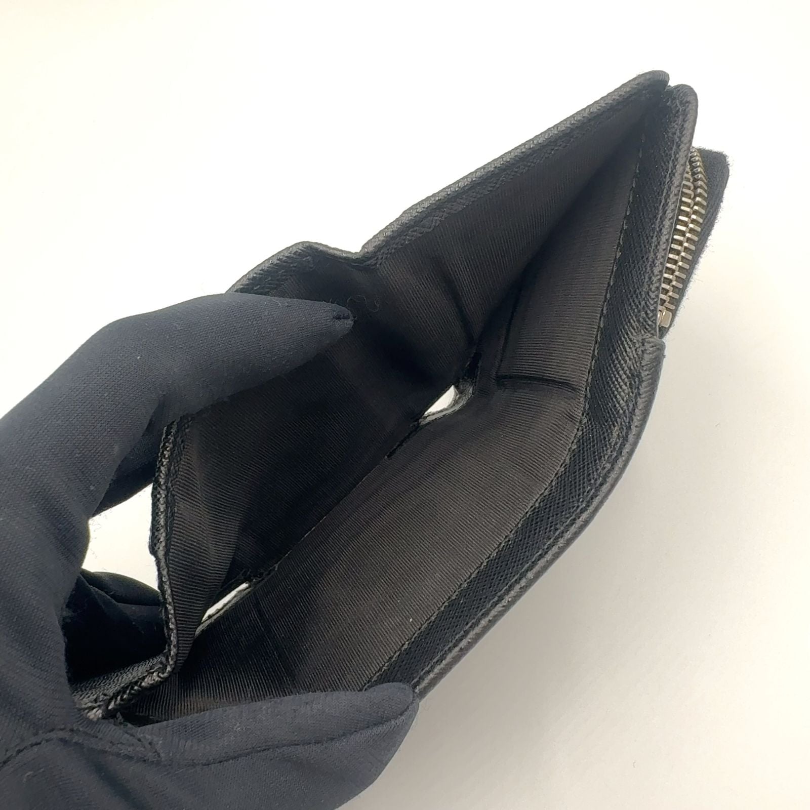 Prada Saffiano Triangle Leather Black Trifold Wallet Silver — view 8