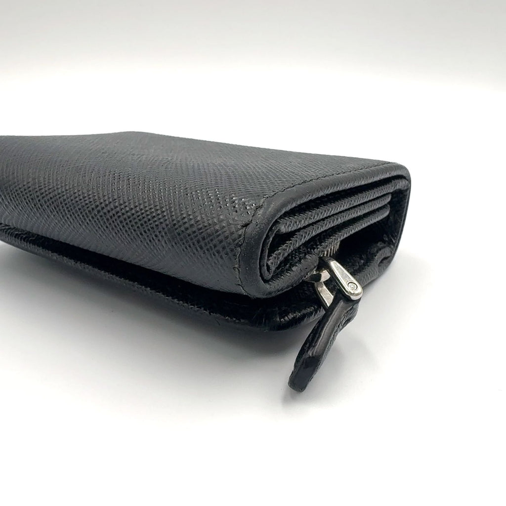 Prada Saffiano Triangle Leather Black Trifold Wallet Silver — view 6
