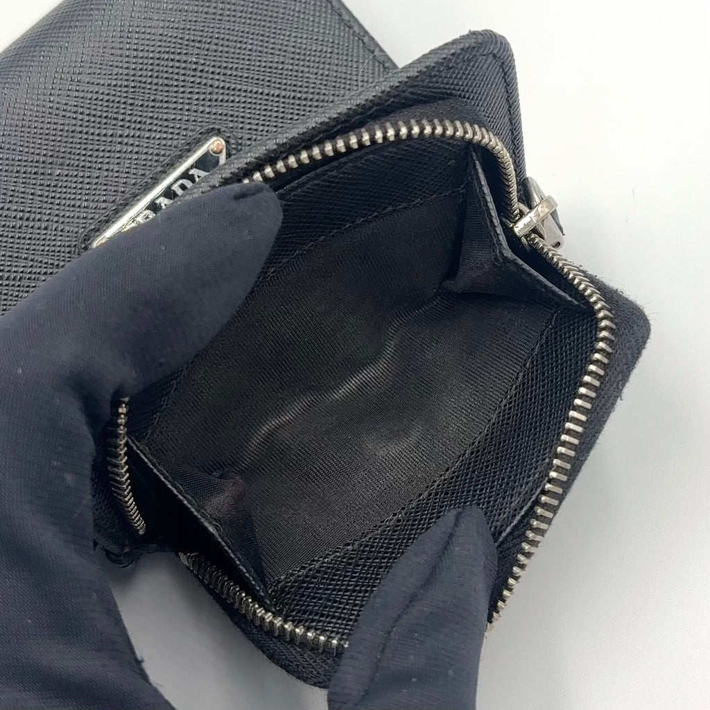 Prada Saffiano Triangle Leather Black Trifold Wallet Silver — view 9