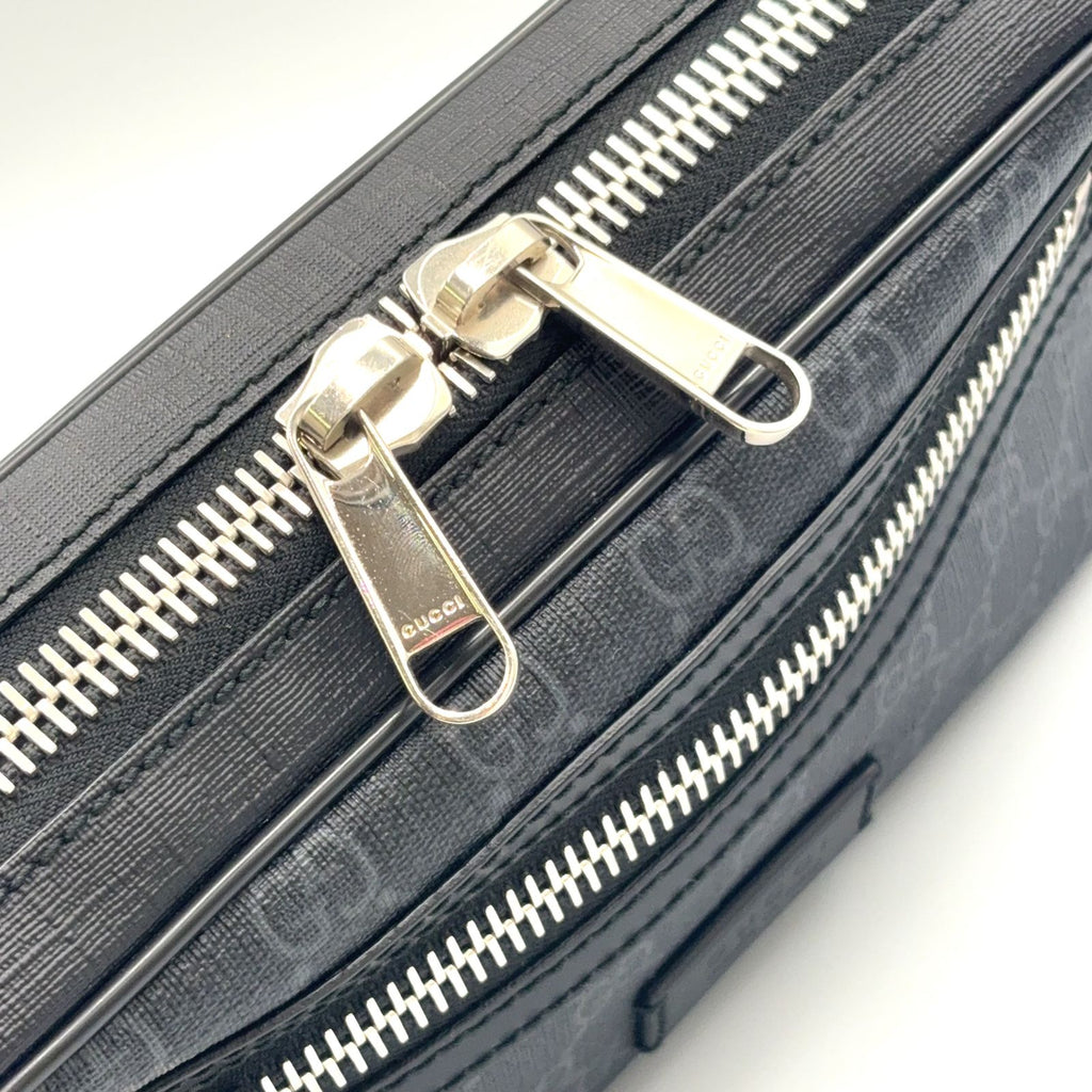 Gucci GG Supreme Sherry Line Leather Black Belt Bag Silver — view 9