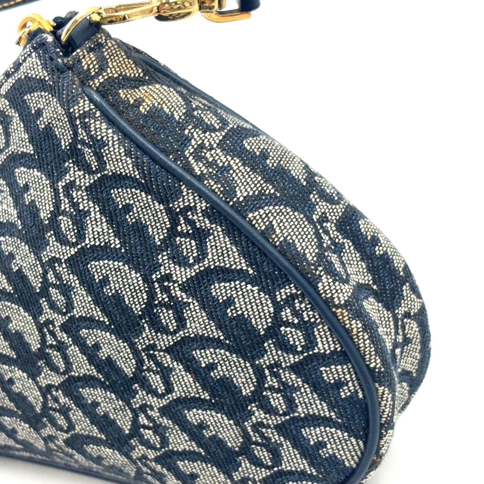 Dior Trotter Saddle Leather Canvas Navy Handbag Gold — view 8
