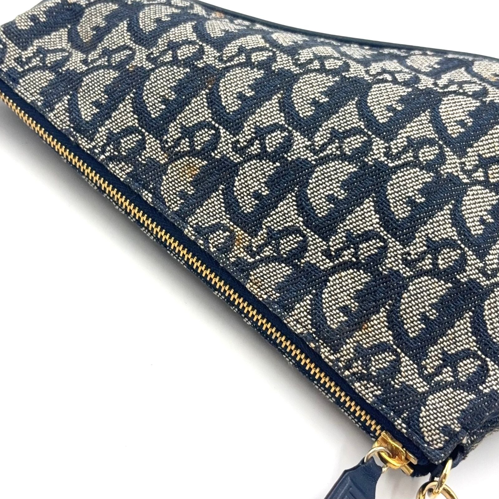 Dior Trotter Saddle Leather Canvas Navy Handbag Gold — view 5