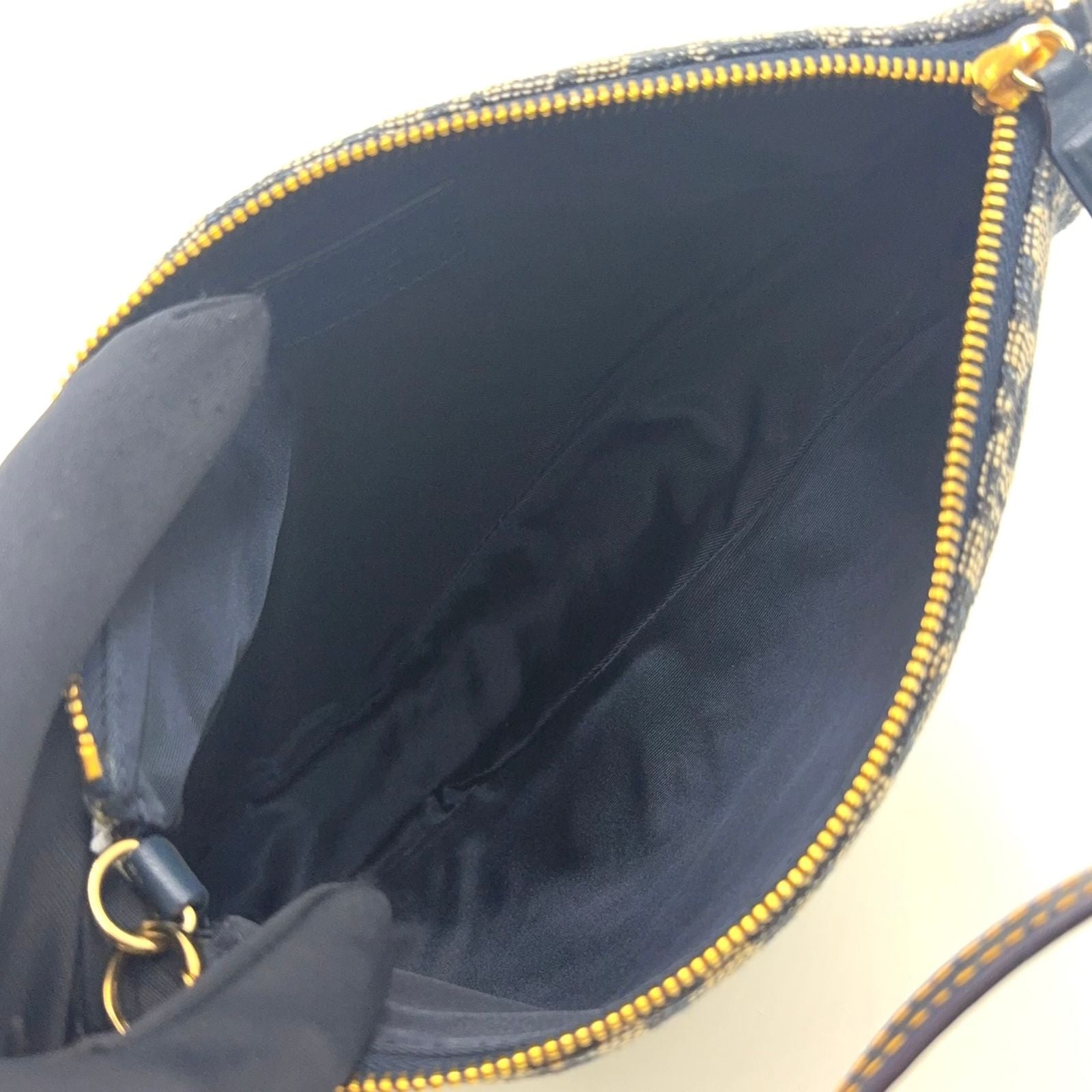 Dior Trotter Saddle Leather Canvas Navy Handbag Gold — view 3