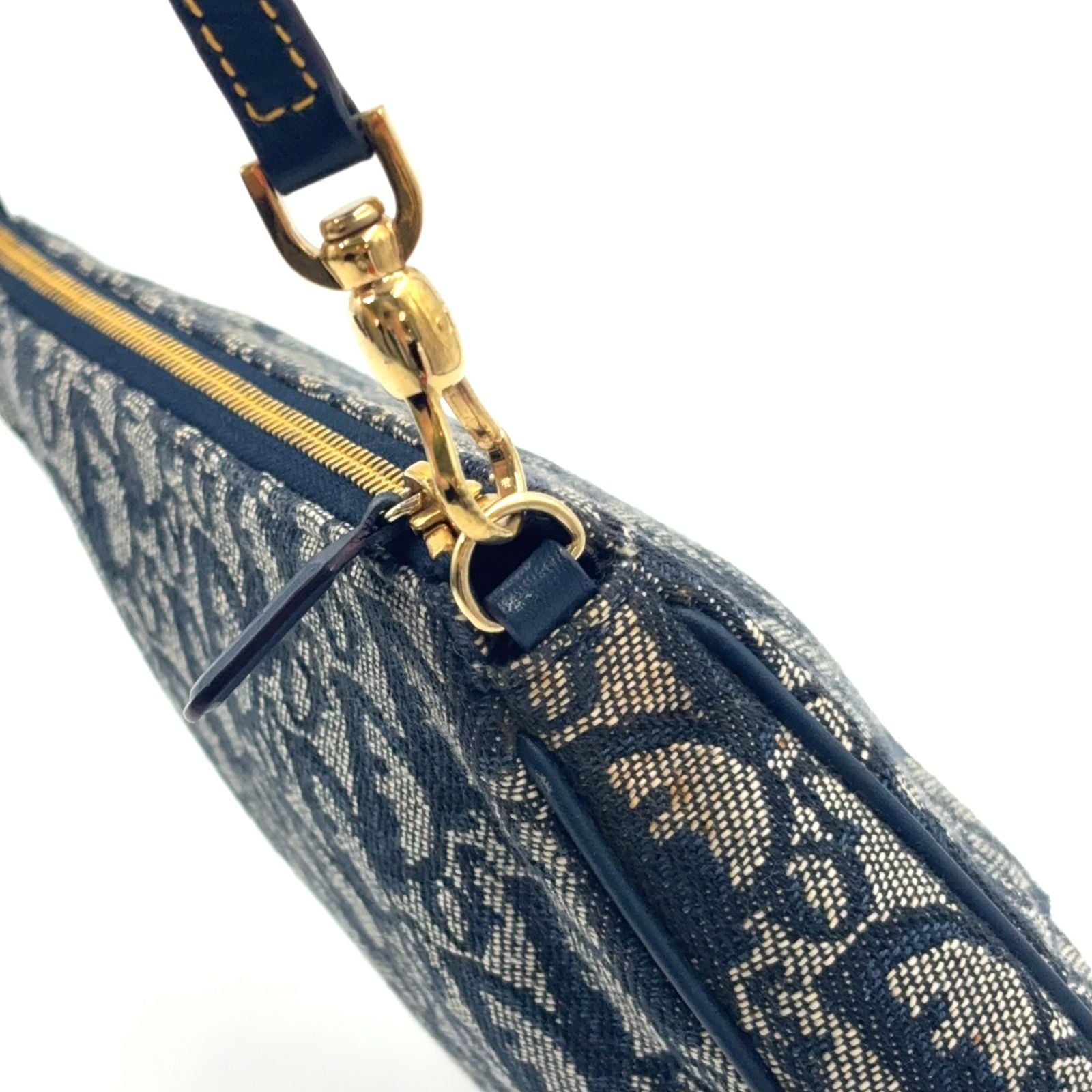 Dior Trotter Saddle Leather Canvas Navy Handbag Gold — view 9