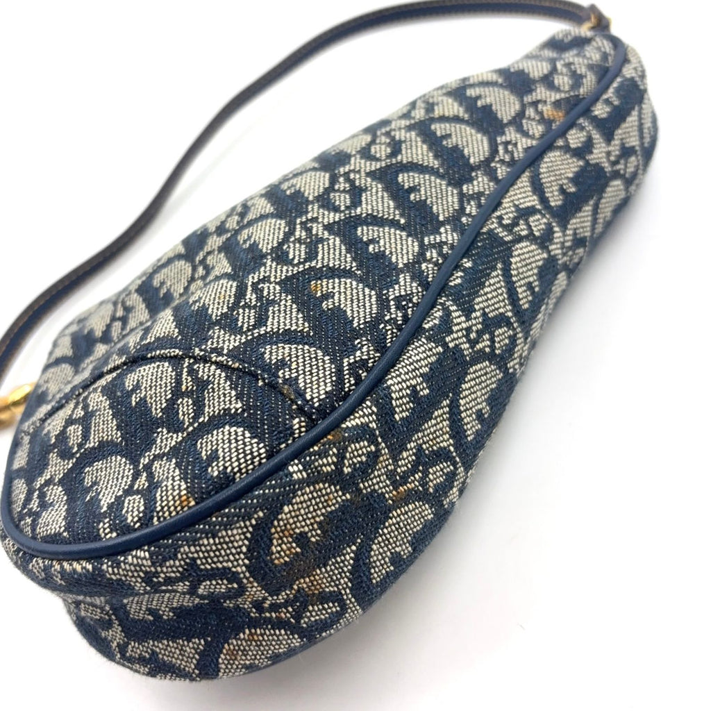 Dior Trotter Saddle Leather Canvas Navy Handbag Gold — view 6