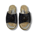 Chanel CC Logo Leather Slide Sandals Black — view 4