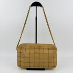 Chanel CC Logo Wild Stitch Choco Bar Chain Shoulder Bag Beige Leather Vintage