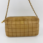 Chanel CC Logo Wild Stitch Choco Bar Chain Shoulder Bag Beige Leather Vintage — view 2
