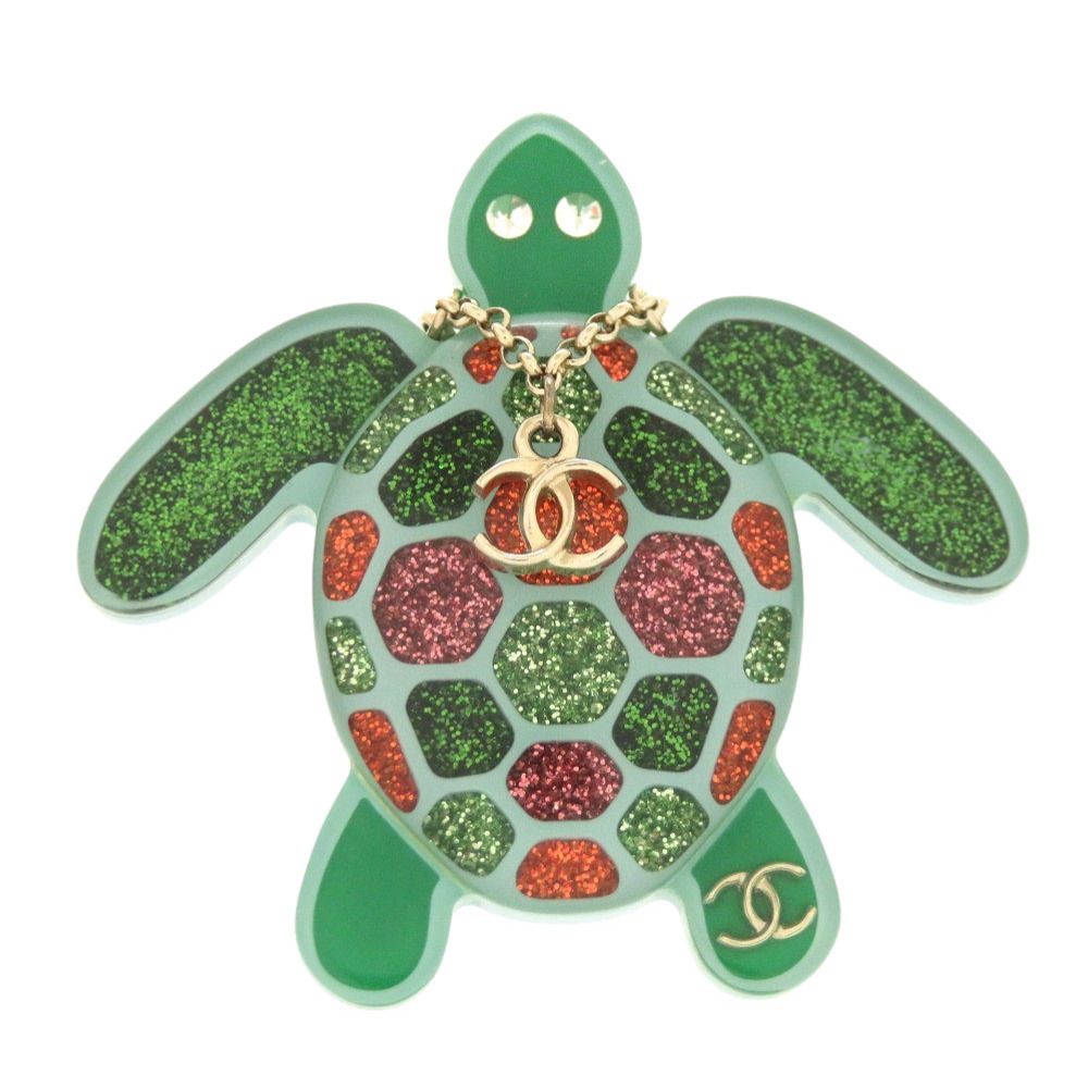 Chanel Turtle Motif Plastic Green Brooch