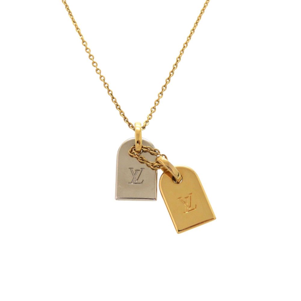 Louis Vuitton Nanogram Name Tag Motif Monogram Gold Silver Necklace — view 3