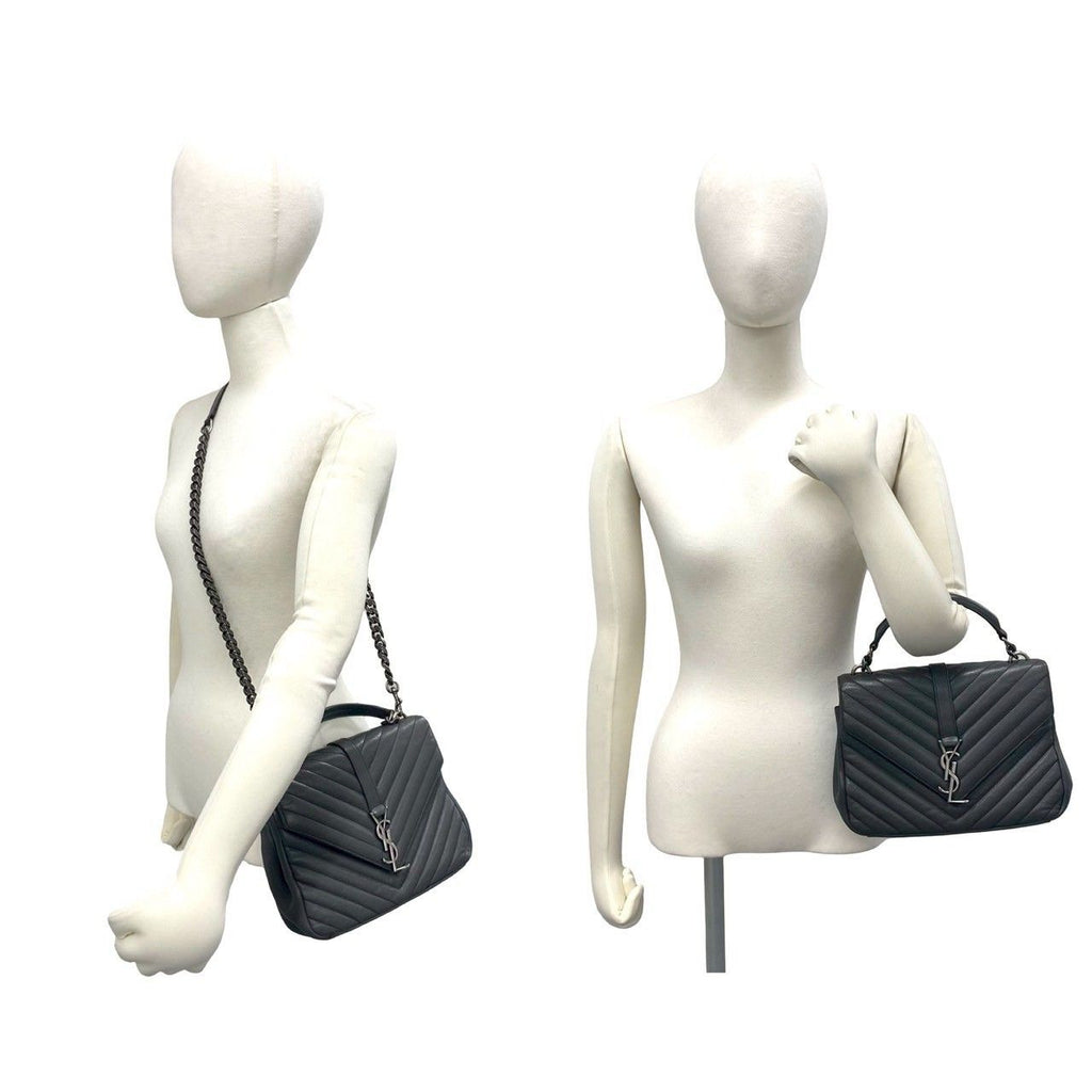 Saint Laurent Paris Carre YSL Logo Stitch Leather 2-Way Shoulder Bag Gray — view 2